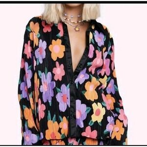 Peppermayo Flower Power Colorful Bell Sleeve Blouse Crunch Pleat Sz 4 Hippie‎